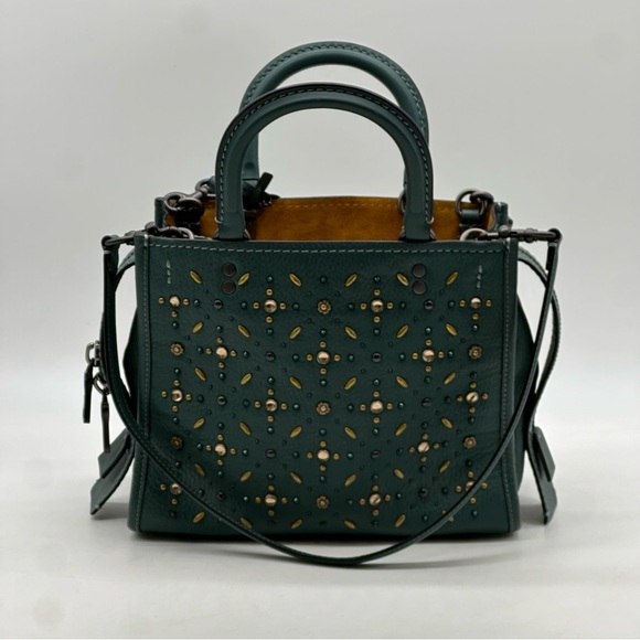 Coach Rogue 25 Green Pebbled Glove Tanned Leather With Prairie Rivets Satchel - Picture 9 of 10